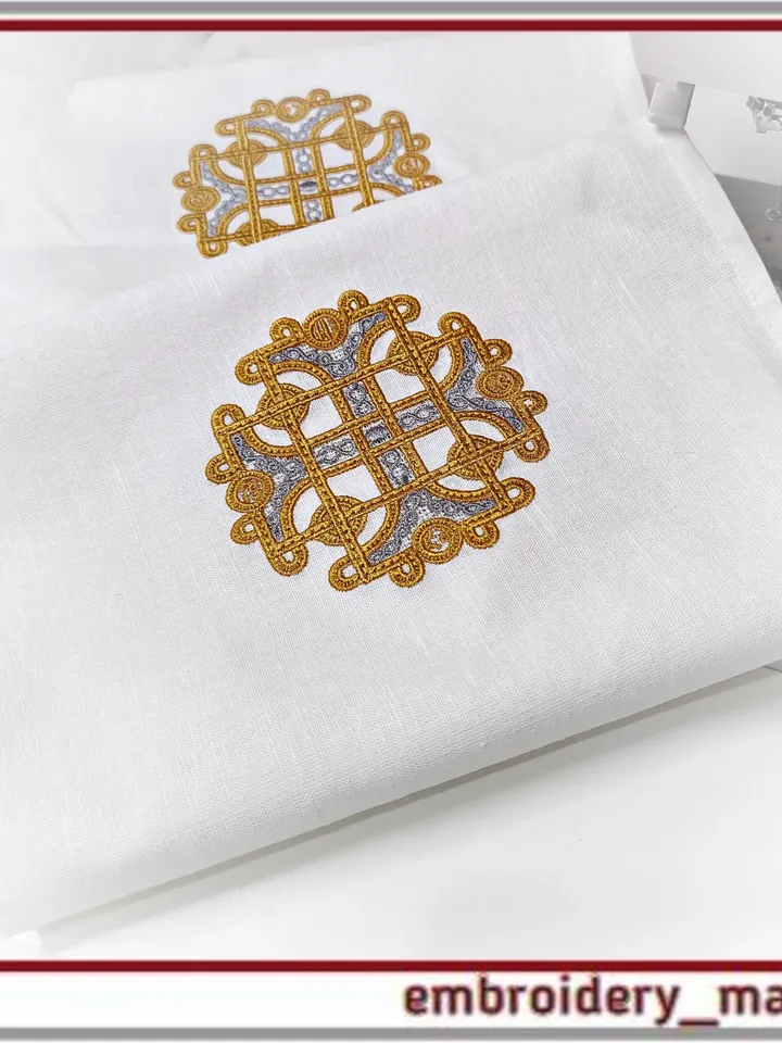 Traditional Cross embroidery design on fabric and lace insert design - Embroidery Manavi 05