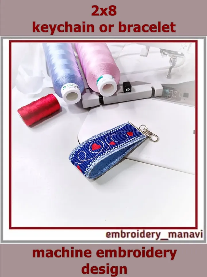 ITH Keychain or bracelet embroidery design with Hearts by Embroidery Manavi 05