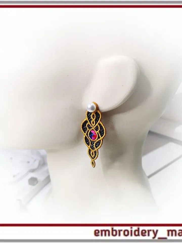 Free-standing lace In The Hoop design Earrings(ITH) - Embroidery Manavi 05
