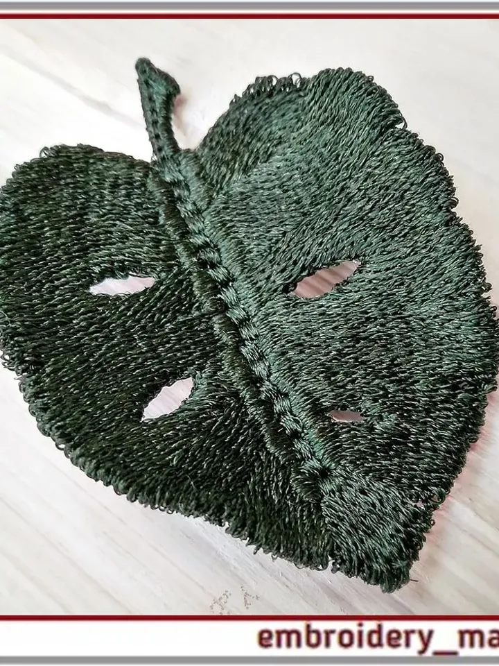 Embroidery design ITH FSL - Quirky pendant, brooch, earrings monstera leaves