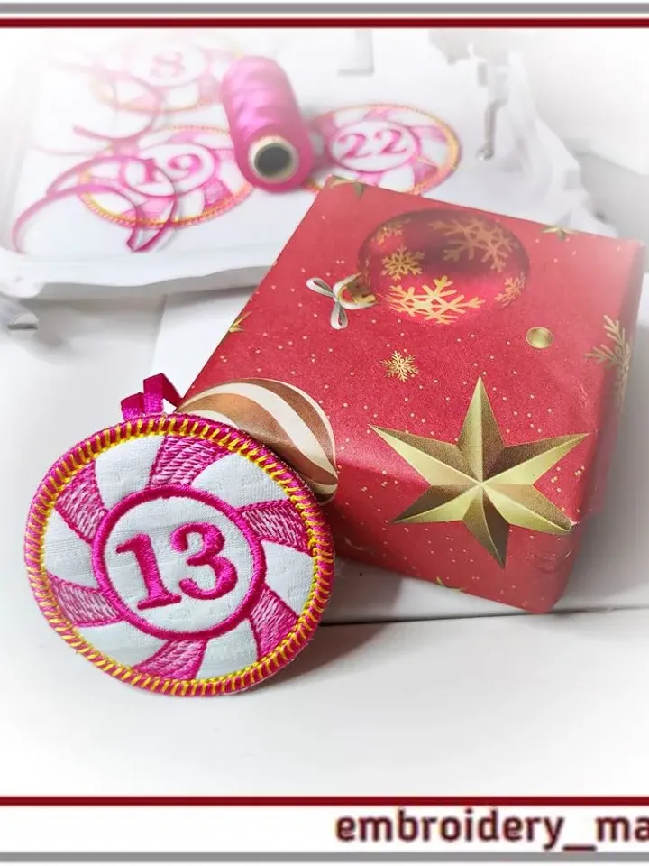 In The Hoop Embroidery Design Christmas Advent Gift Tags 1-25