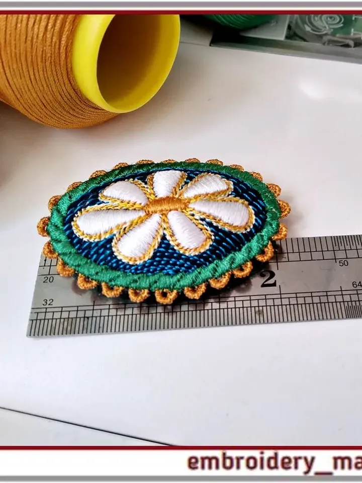 Oval brooch 1 with chamomile In The Hoop Machine Embroidery Design