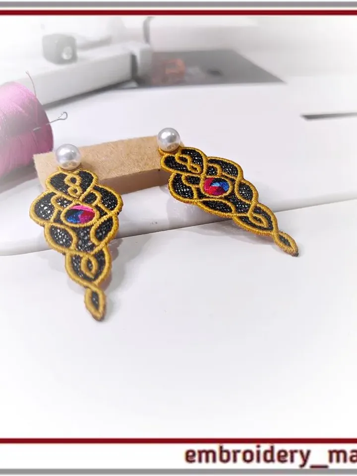 Free-standing lace In The Hoop design Earrings(ITH) - Embroidery Manavi 05