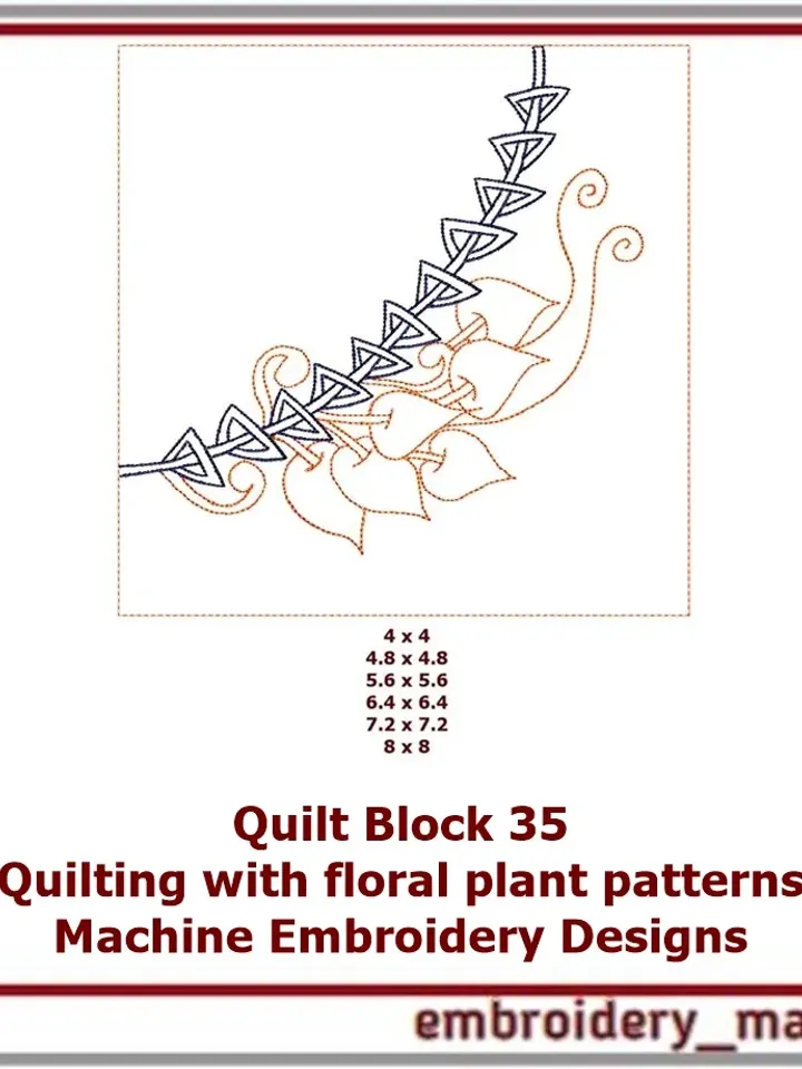 In The Hoop embroidery designs plants and leaves 2 napkin patterns 2 shapes in 3 sizes and 2 quilt blocks in 6 sizes