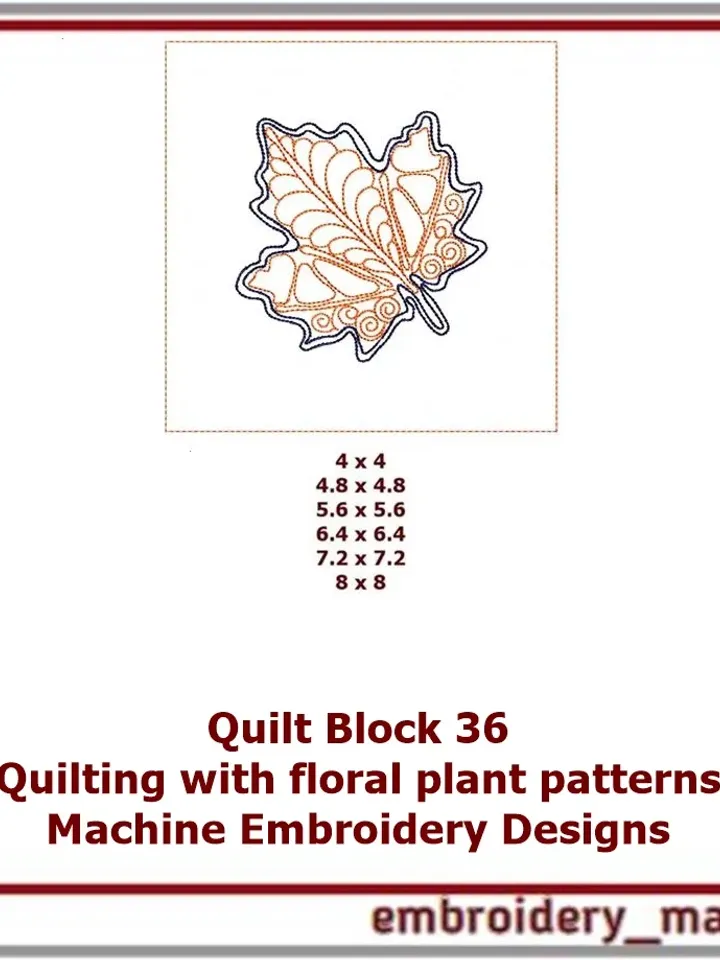 In The Hoop embroidery designs plants and leaves 2 napkin patterns 2 shapes in 3 sizes and 2 quilt blocks in 6 sizes