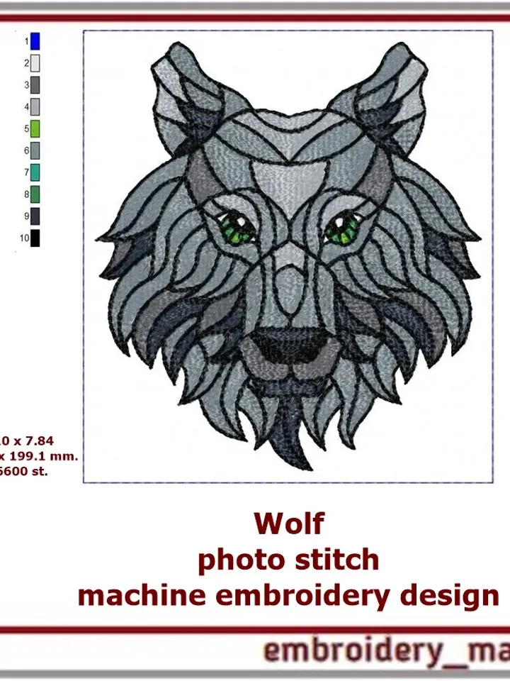 Machine embroidery design photo stitch Wolf