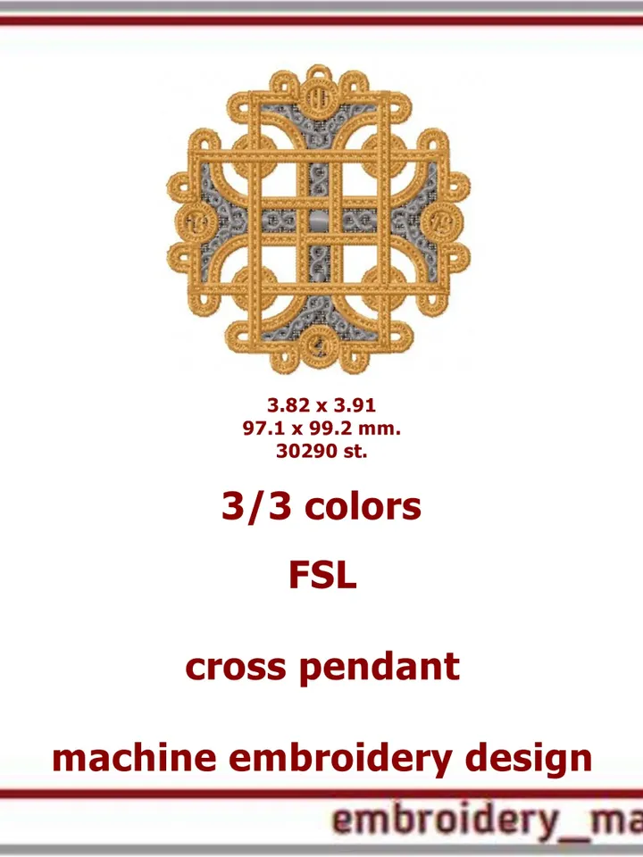 FSL cross pendant design religious embroidery by Embroidery Manavi 05