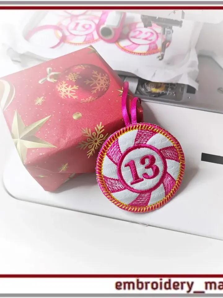 In The Hoop Embroidery Design Christmas Advent Gift Tags 1-25