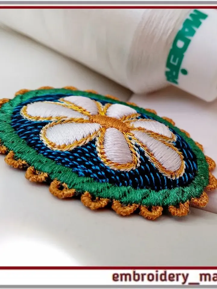 Oval brooch 1 with chamomile In The Hoop Machine Embroidery Design