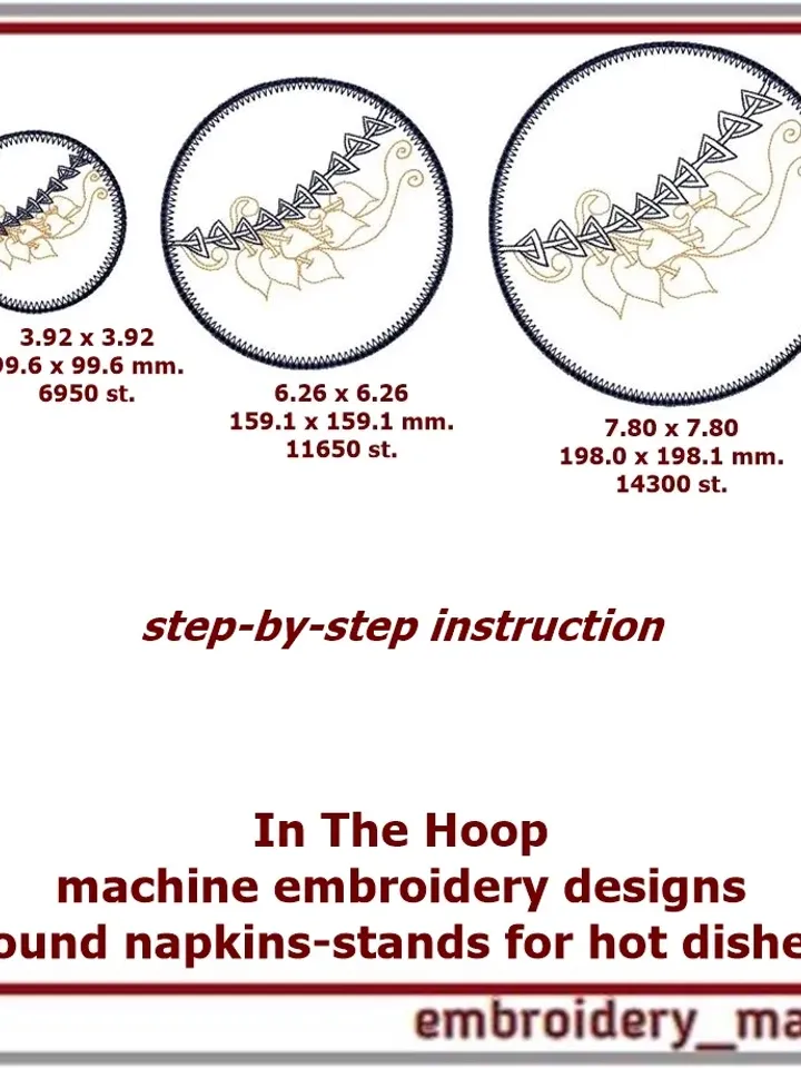 In The Hoop embroidery designs plants and leaves 2 napkin patterns 2 shapes in 3 sizes and 2 quilt blocks in 6 sizes