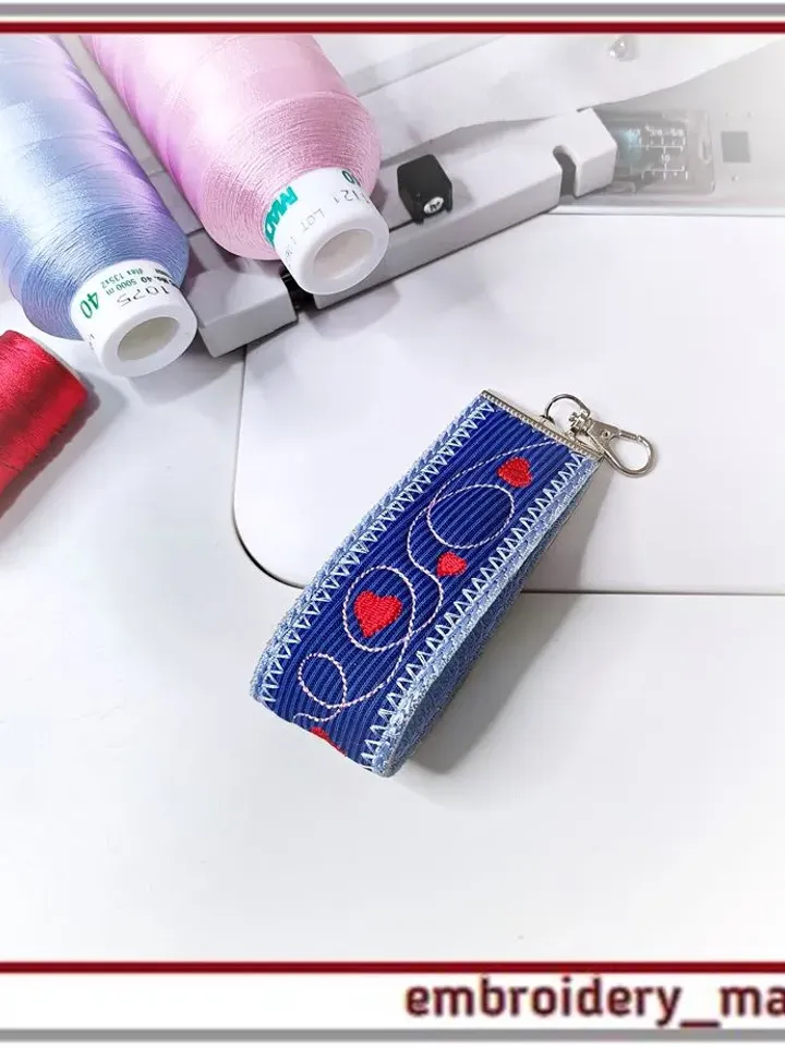 ITH Keychain or bracelet embroidery design with Hearts by Embroidery Manavi 05