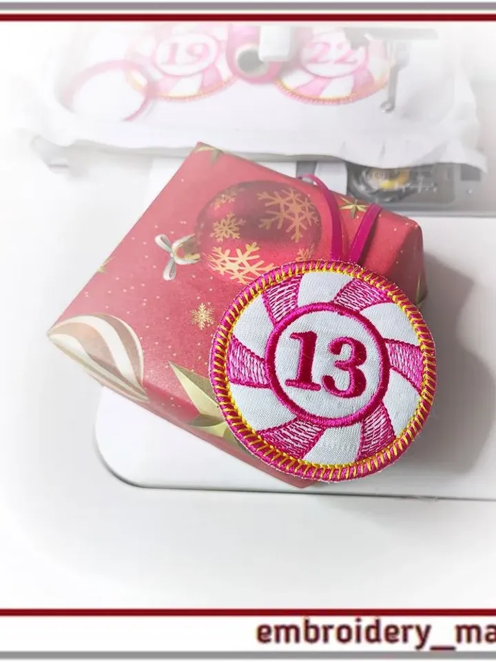In The Hoop Embroidery Design Christmas Advent Gift Tags 1-25