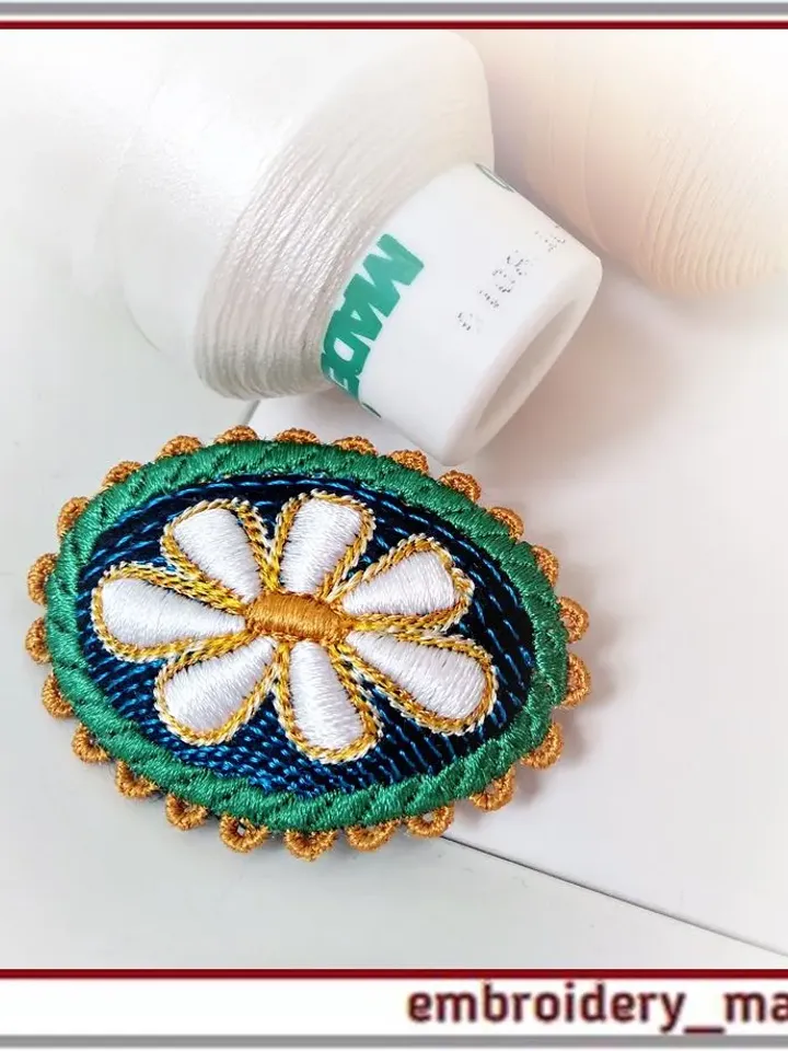 Oval brooch 1 with chamomile In The Hoop Machine Embroidery Design