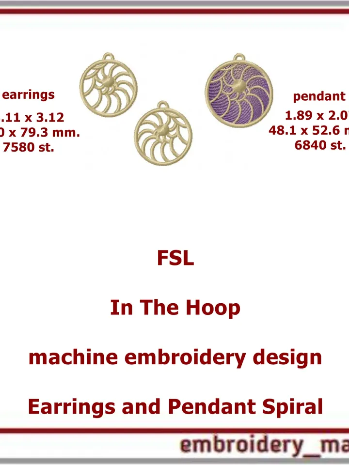 FSL In The Hoop Embroidery design Earrings and Pendant Spiral (ITH) - Embroidery Manavi 05