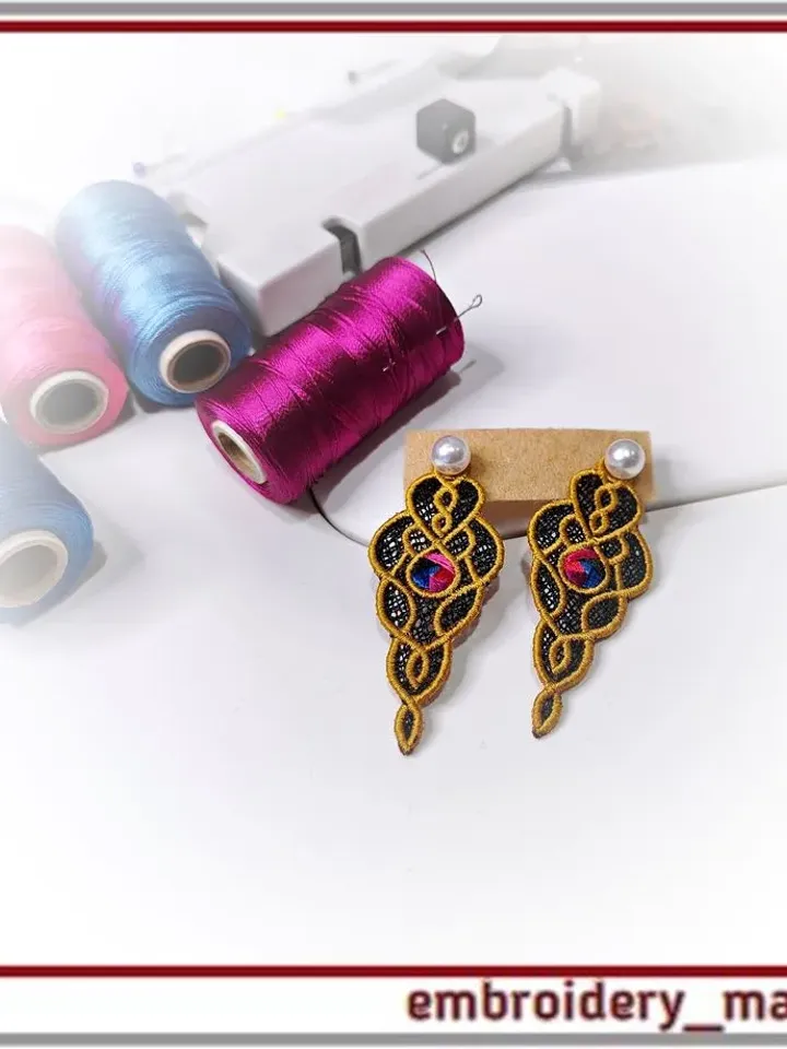 Free-standing lace In The Hoop design Earrings(ITH) - Embroidery Manavi 05