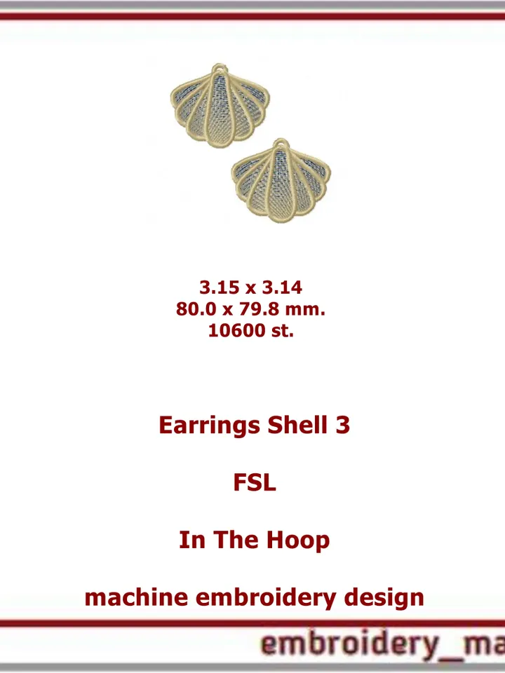 FSL In The Hoop embroidery Earrings Shell 3 (ITH) - Embroidery Manavi 05