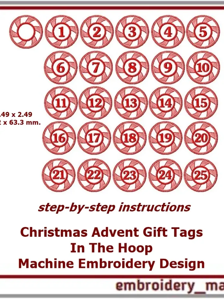 In The Hoop Embroidery Design Christmas Advent Gift Tags 1-25