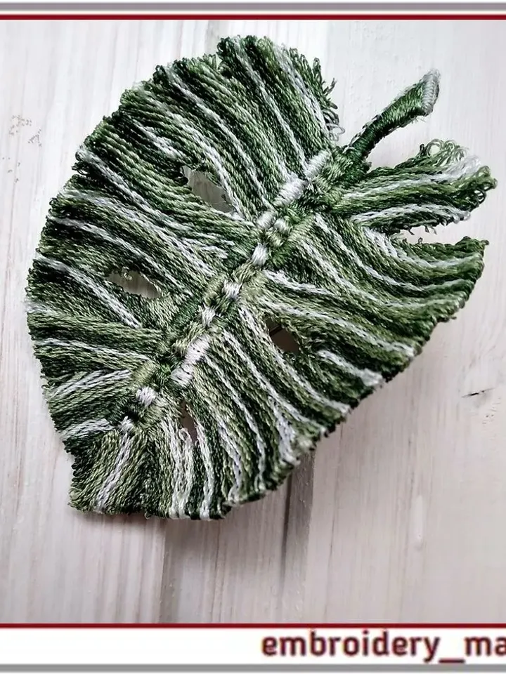 Embroidery design ITH FSL - Quirky pendant, brooch, earrings monstera leaves