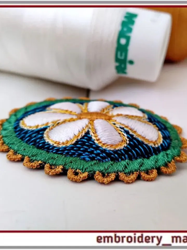 Oval brooch 1 with chamomile In The Hoop Machine Embroidery Design