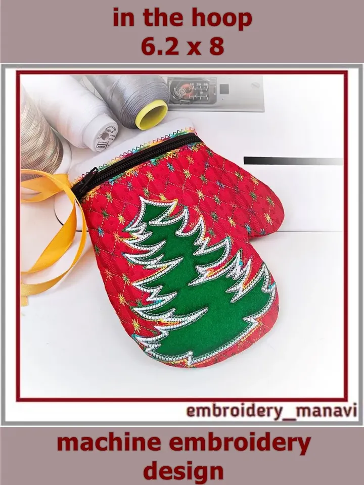 In the hoop embroidery design Christmas mitten Gift bag 2