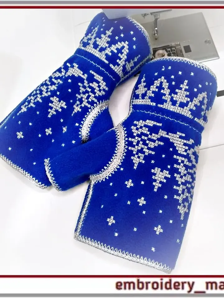 In the hoop machine embroidery set of hat and mittens