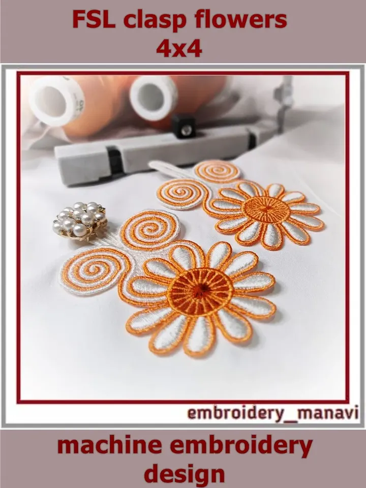 Asian Style FSL Clasp Daisy Embroidery Design In The Hoop(ITH) - Embroidery Manavi 05