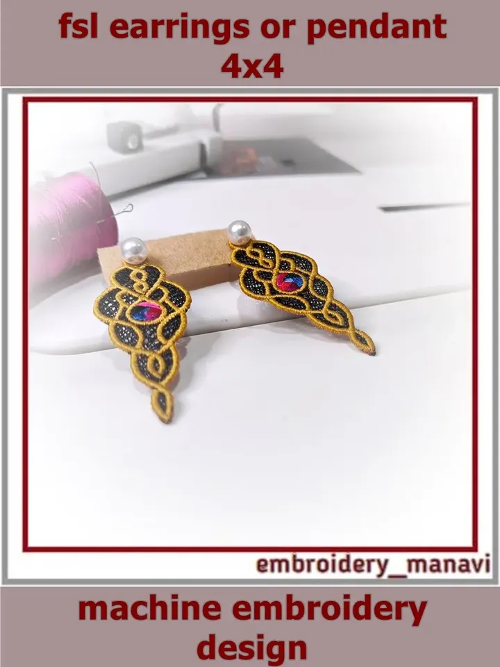 Free-standing lace In The Hoop design Earrings(ITH) - Embroidery Manavi 05
