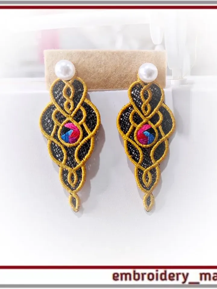 Free-standing lace In The Hoop design Earrings(ITH) - Embroidery Manavi 05