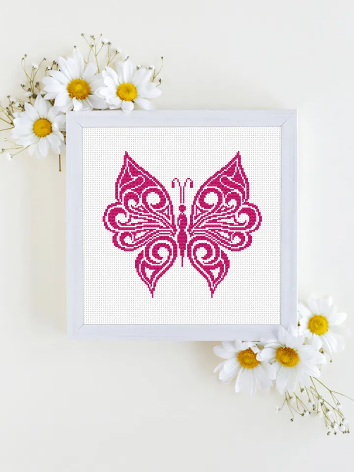 Monochrome butterfly cross stitch pattern PDF download Mandala butterfly embroidery PDF, Vintage butterfly ornament pattern Home decor #M227