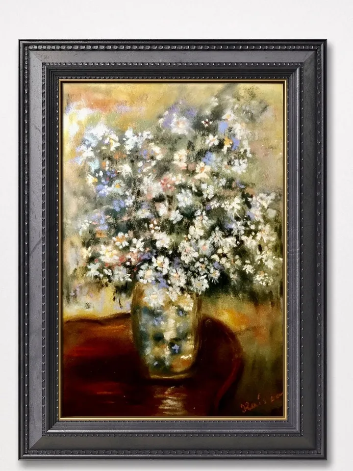 Bouquet of flowers in a vase,original soft pastel painting on specialized paper,impressionistic flowers painting,wall hanging,gift.