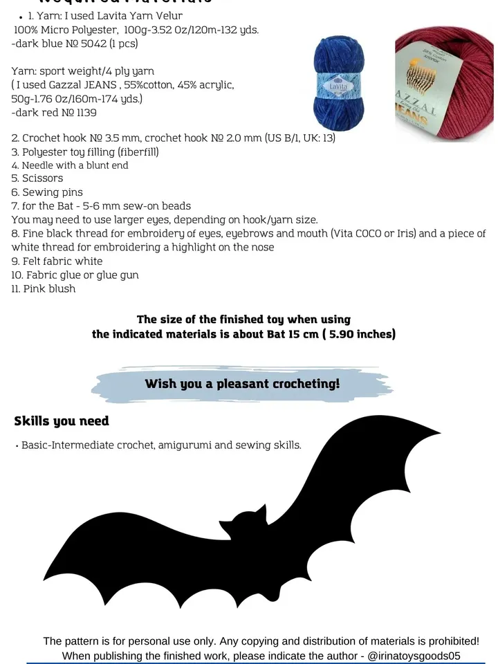 Bat crochet pattern Halloween toys amigurumi (PDF)