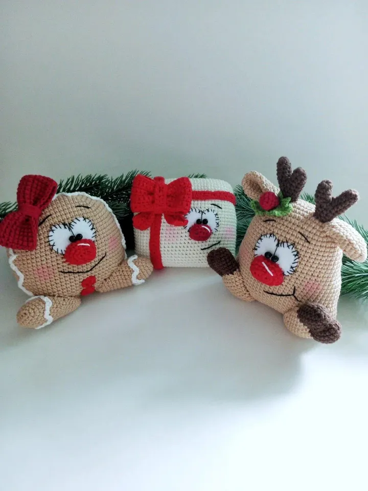 Crochet Christmas decoration: Reindeer, Gingerbread, Present,Pattern English, Amigurumi, Christmas, Decor, Pattern, PDF