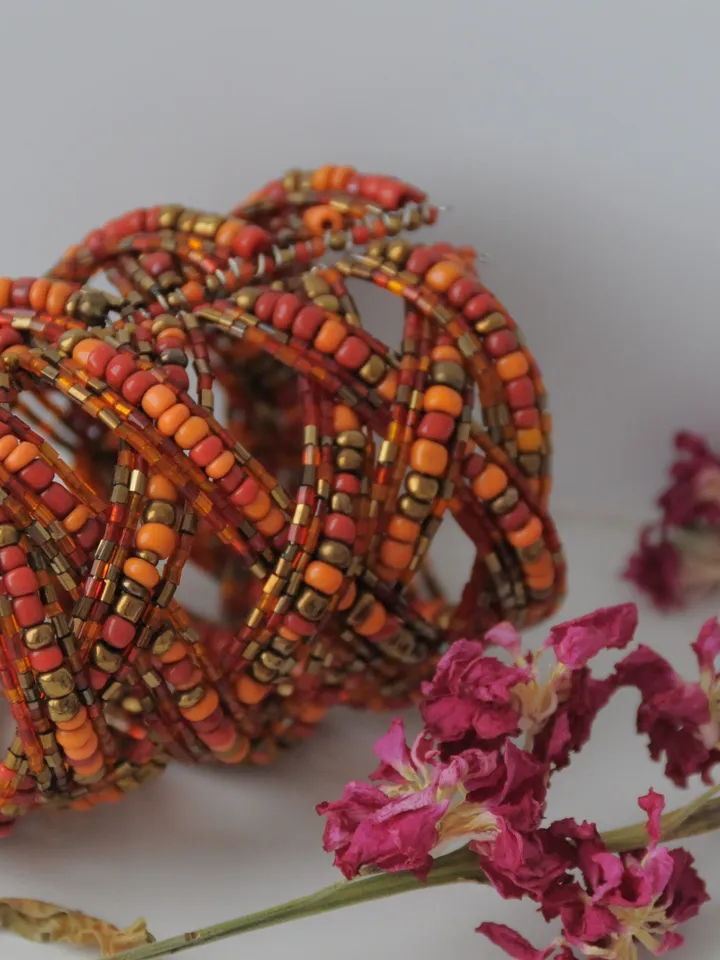 Beaded Handmade Wide Classy Elegant Bracelet | Orange Glamorous Beads Bracelet | Elegant Summer Wide Bracelet |Womans Beaded Jewerly