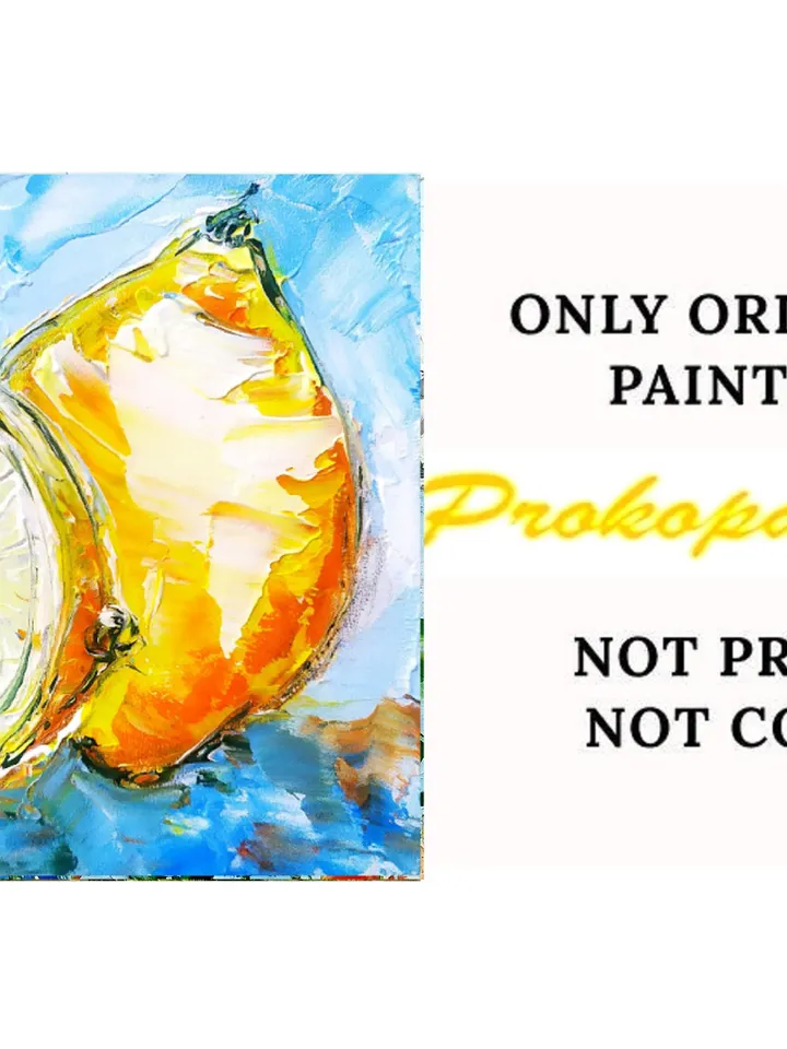 Lemons Painting Fruit Original Art Citrus Oil Impasto Artwork Small Home Wall Art 4 by 4 by ArtProkopaloSv