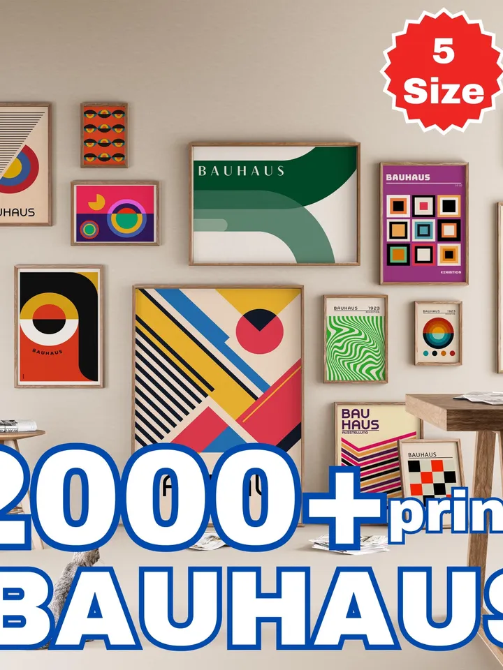 Bauhaus poster set of 2000+ premium printable wall art prints mid century modern minimalist abstract geometric bundle digital print download