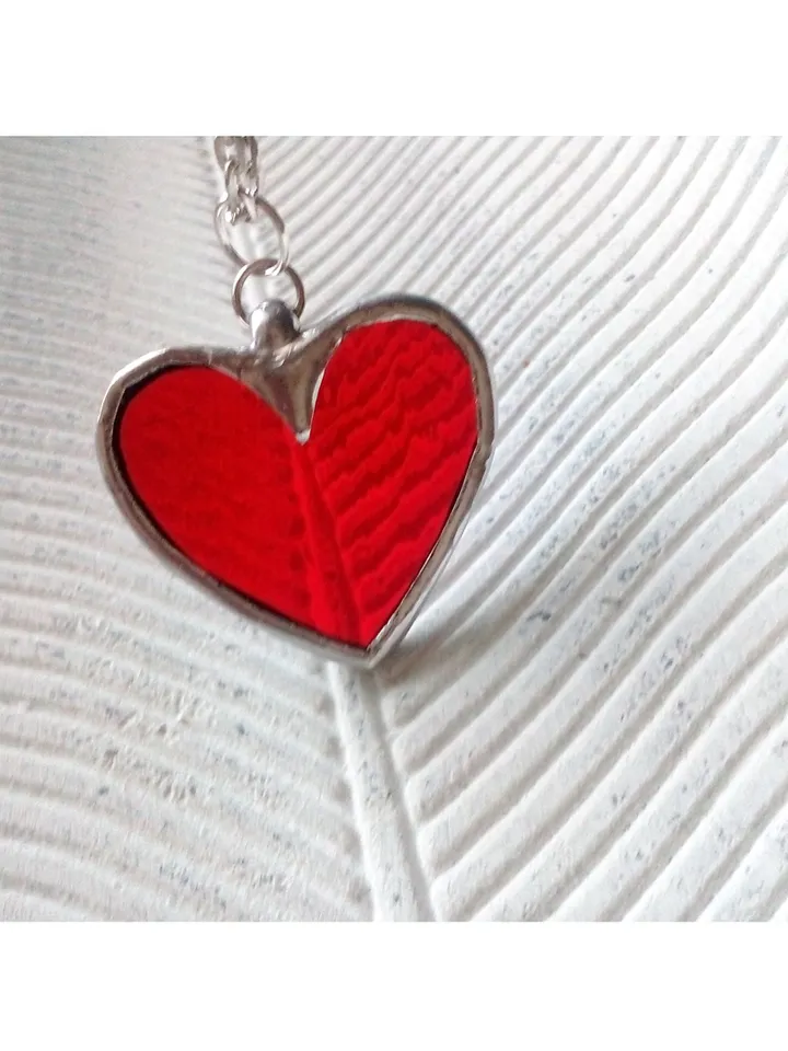 Red heart glass necklace, Love pendant, st Valentine scarlet heart necklace, kawaii pendant