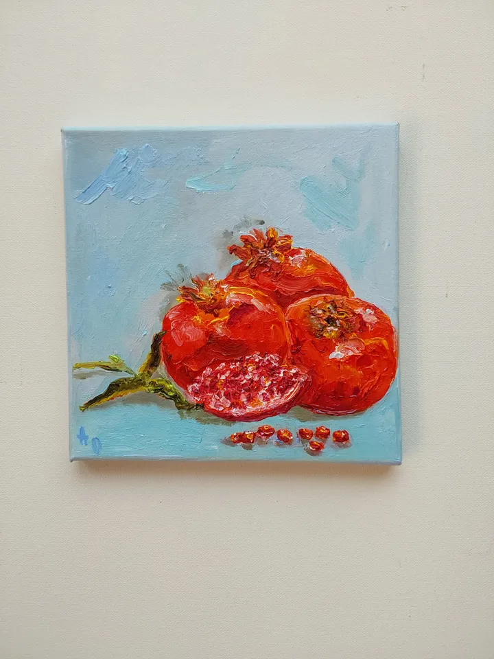 "Still life. Pomegranate" oil painting on canvas 20x20 cm (8x8 inches)