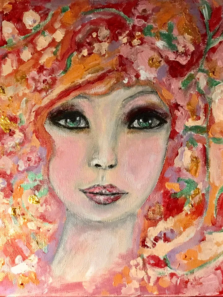 Sofia doll,original acrylic painting on 3 d canvas,fantasy dolls painting,fairytales,young woman painting,unique gift,home decoration