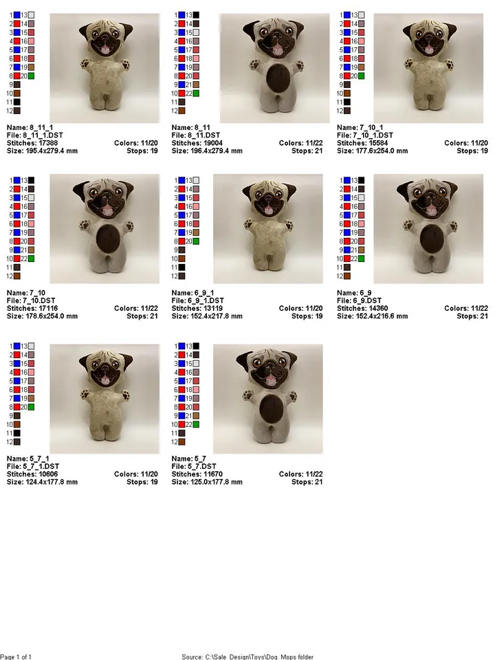 ITH Dog Pug toy soft stuffed in the Hoop Digital Design for Machine Embroidery