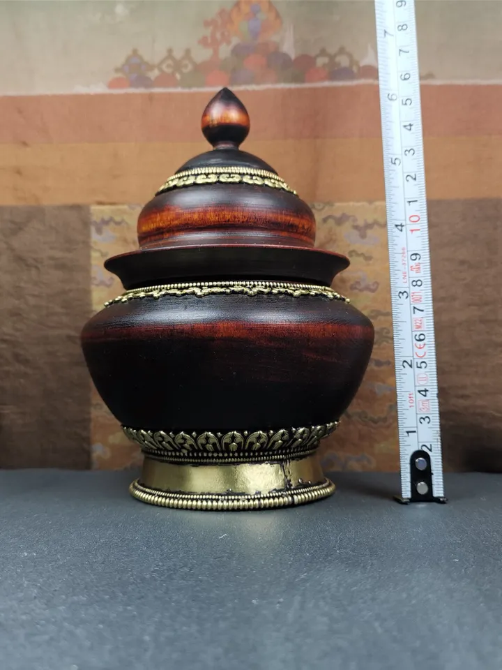 Gandhanra Handmade Tibetan Buddhist Offering Bowl,Shesum Wooden Bowl,Ritual Implement of Lama,6.3" × 4.0”