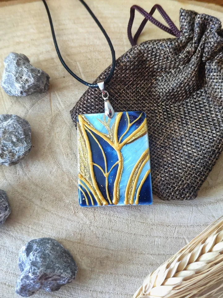 Pearl pendant necklace: Leaf on the steam abstract art painted on pendant • aesthetic trendy necklace • gift for art lover • nature beauty