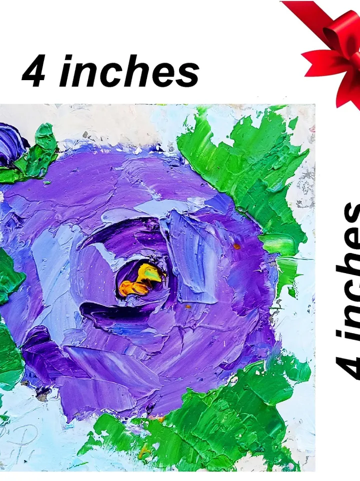 Rose Painting Cornflower Original Art Impasto Oil Painting 4x4 Impasto Rose Wall Art Floral Meadow Painting Field