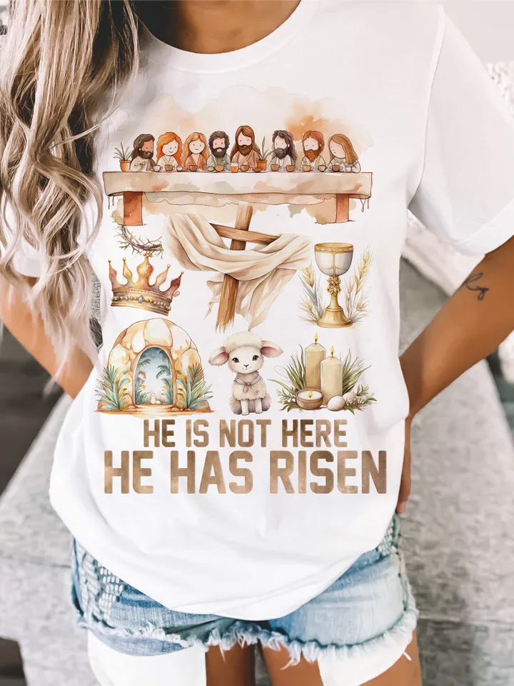 He is not here,he has risen png,Risen png,thorn of crown png,sheep png,retro easter doodle png,Easter Christian Png,Easter bible verse png