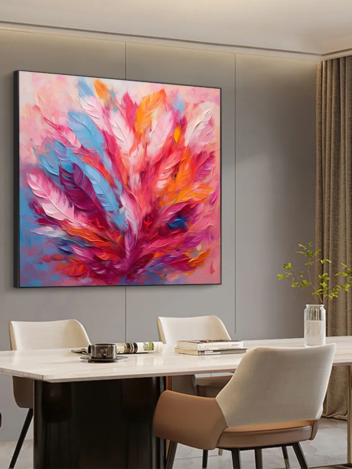Original Colorful Feathers Oil Painting On Canvas, Large Wall Art, Abstract Colorful Painting, Custom Painting, Living room Home Wall Decor