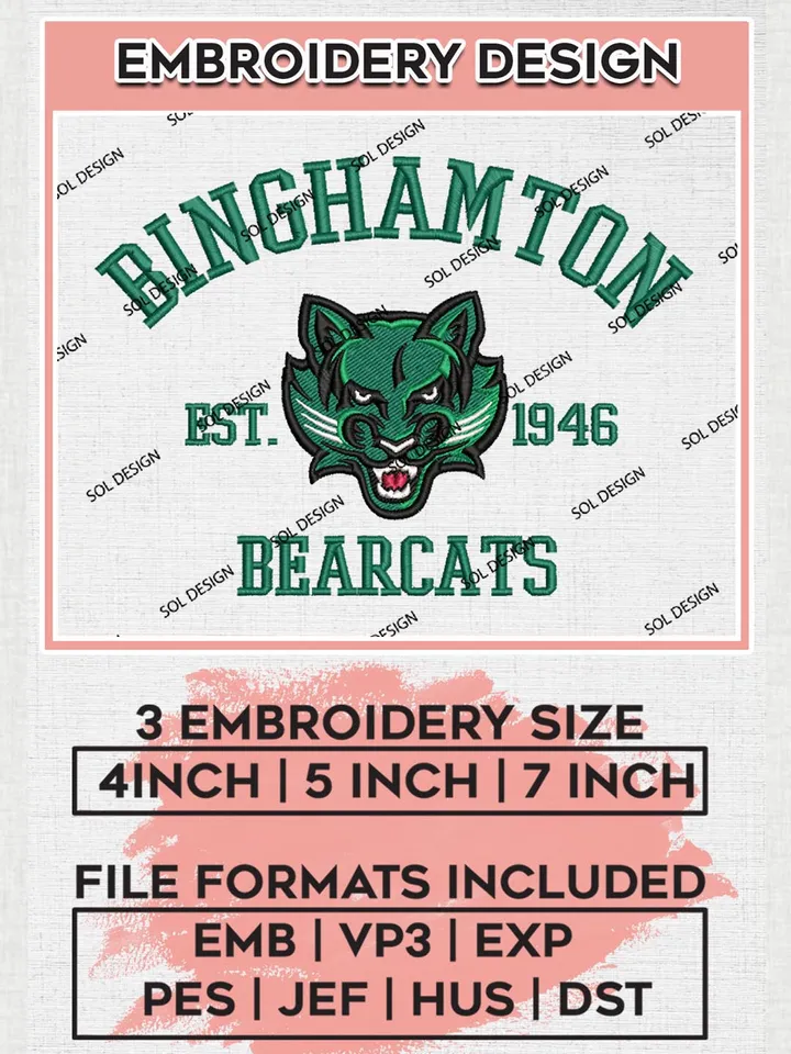 Binghamton Bearcats Est 1946 Logo Embroidery Designs, NCAA Binghamton Bearcats Team Embroidery, NCAA Team Logo, 3 sizes, Machine embroidery Files, Digital Download