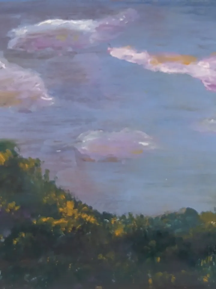 Oil painting "Clouds over a meadow", miniature, about 4*6 inches (10*15 cm)