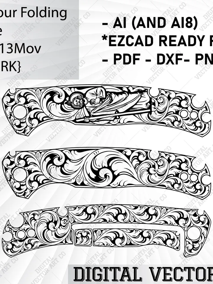 Kershaw Scour Folding Pocket Knife Scroll Design  3.3 inch 8Cr13Mov. custom knife design,knife scrollwork,engraving knife design,knife art