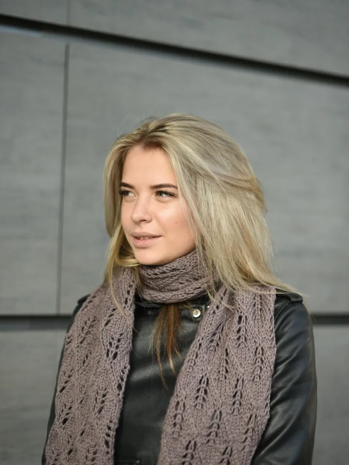 Beige warm openwork knitted scarf/ Winter accessory