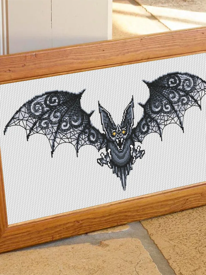 Gothic Bat cross stitch pattern download PDF Fantasy animal cross stitch chart, Vampire Bat ornament embroidery PDF, Blackwork patterns #D14