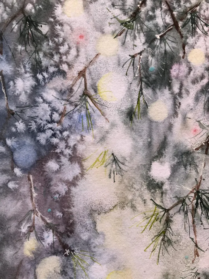Forest Original Painting Trees Wall Art Winter Watercolor Painting
